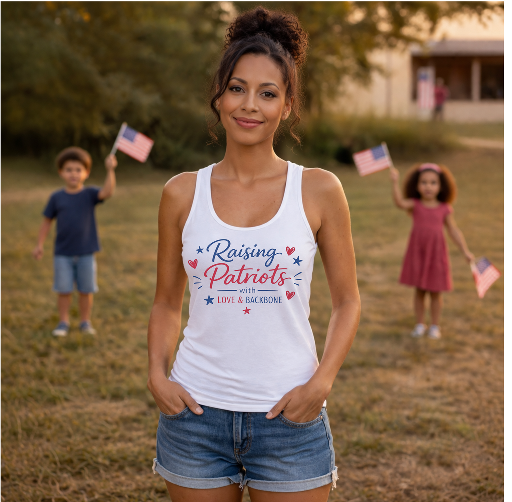 Raising Patriots with Love & Backbone- Tri-Blend Racerback Tank